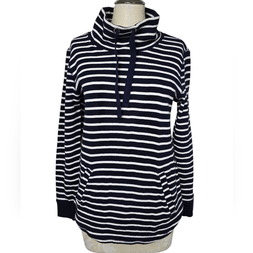 J. Crew Factory Striped Waffle Funnelneck White Blue Sweatshirt S